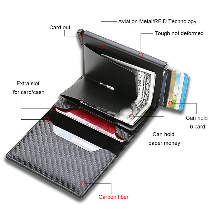 RFID Black Magic Trifold Leather Slim Mini Wallet